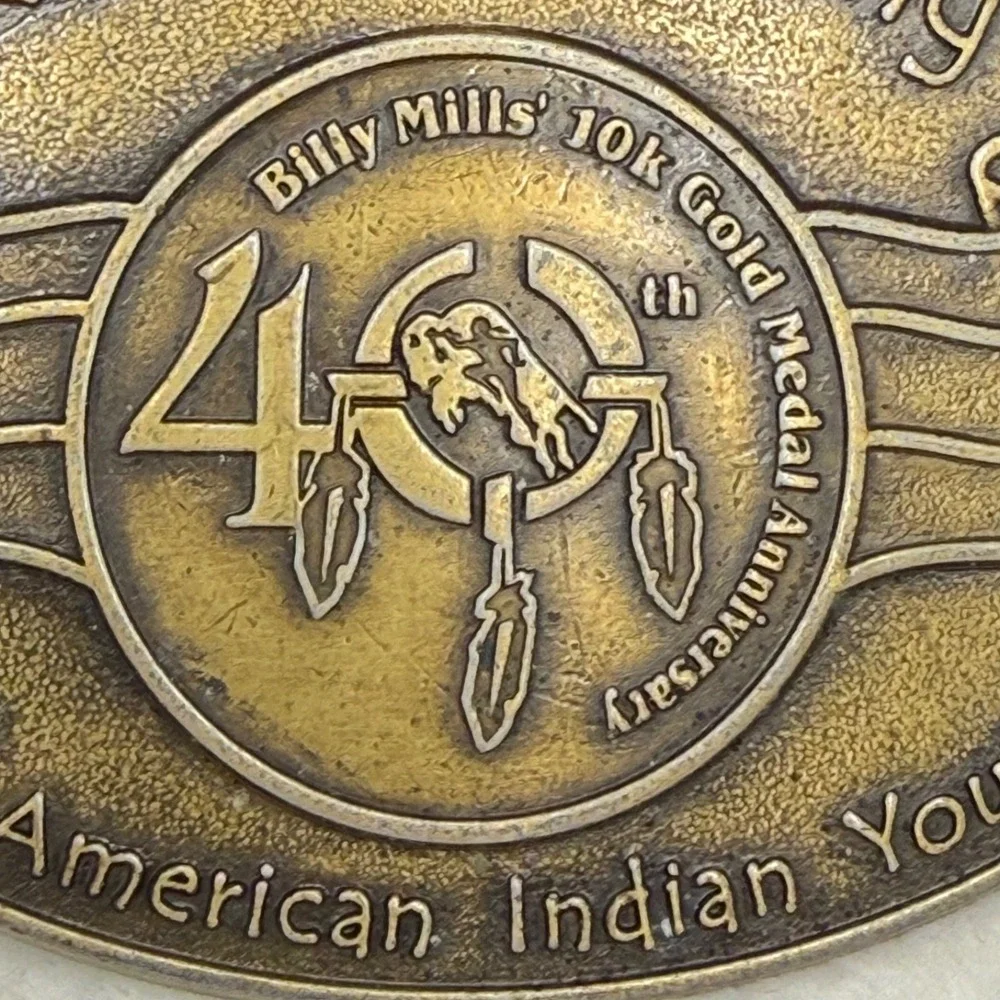 Vintage Belt Buckle Billy Mills Medal Anniversary American Indian